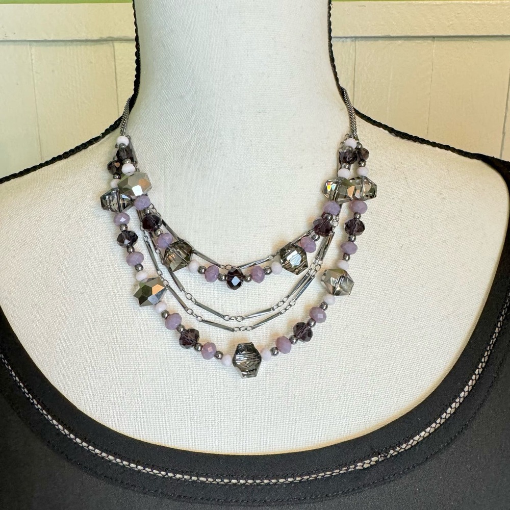 Simply Vera Vera Wang Smoky Purple Glass Crystal Beaded Multistrand Necklace - Picture 4 of 10